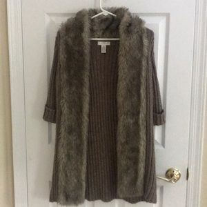 Faux fur trimmed cardigan
